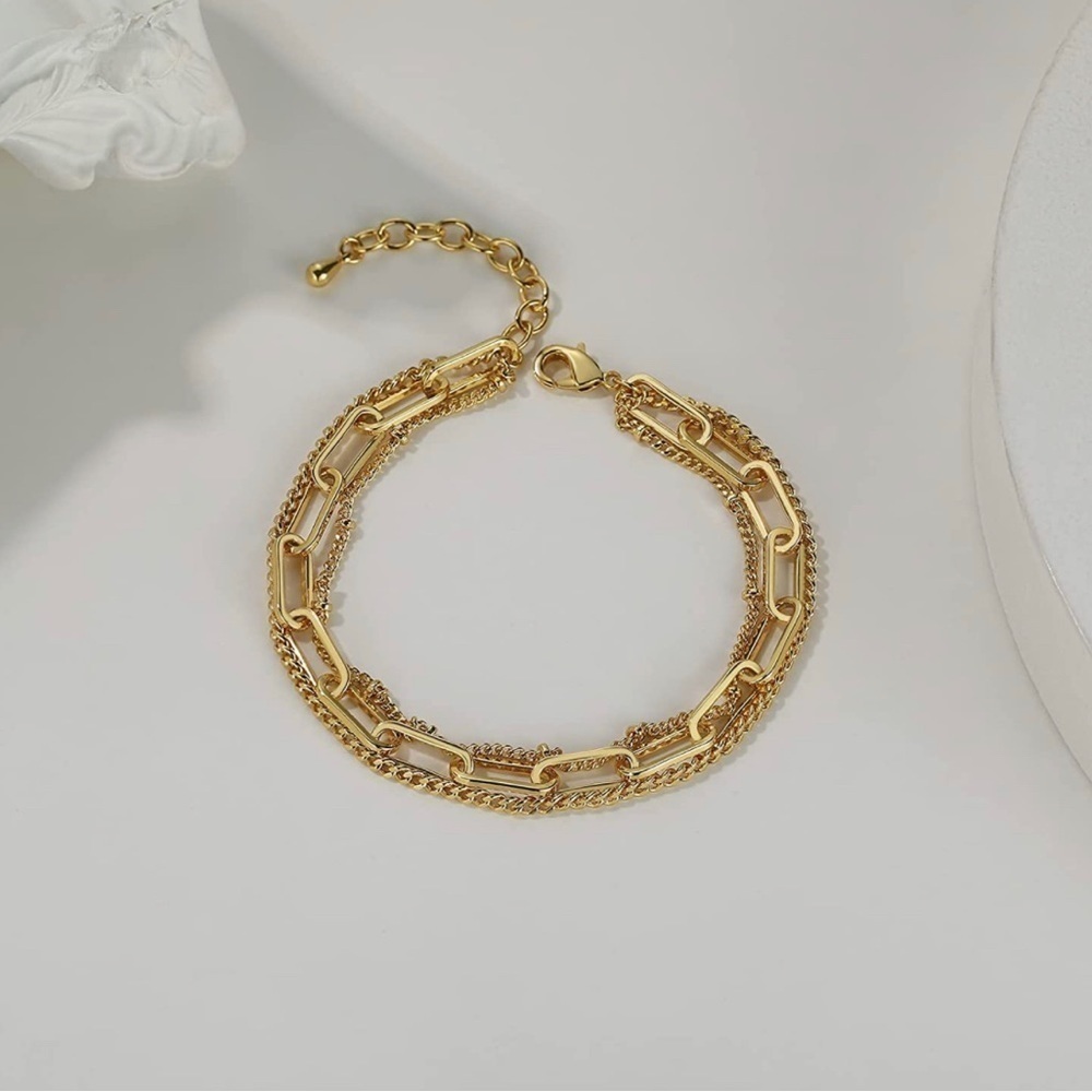 GOLD 18k Plated Layered PaperClip Link Braclet
